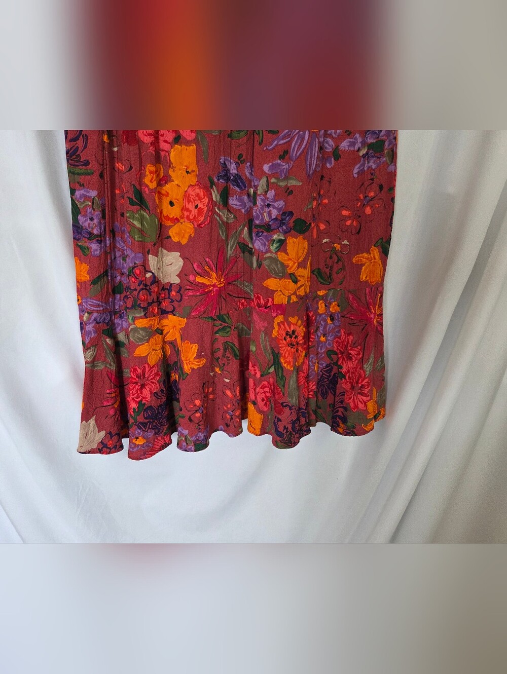 Jams World Redish Floral Scoop Neck Maxi Dress with Orange/Purple Blooms Size L - Picture 9 of 9